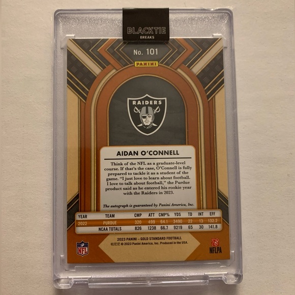 2023 Panini Gold Standard Aidan O'Connell #101 Rookie RC Auto #/199 Raiders - Picture 2 of 3